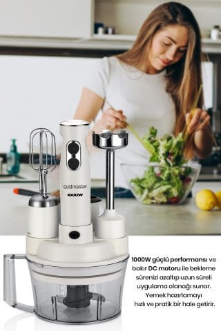 Elenamax Beyaz 1000 Watt Hız Ayarlı %100 Bakır Motor 5 In 1 Mutfak Robotu Multi Blender Seti