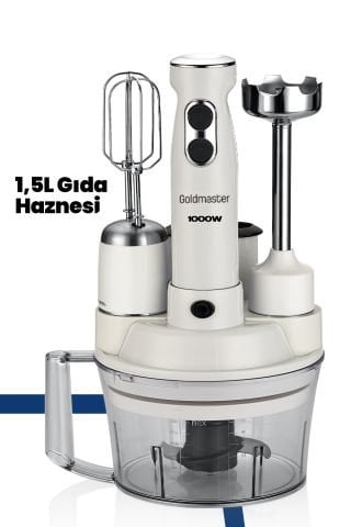 Elenamax Beyaz 1000 Watt Hız Ayarlı %100 Bakır Motor 5 In 1 Mutfak Robotu Multi Blender Seti
