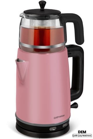 Dem Sedef Pembe 2200 Watt XL Paslanmaz Demlikli Cam Çelik Çay Makinesi Ve Su Isıtıcısı