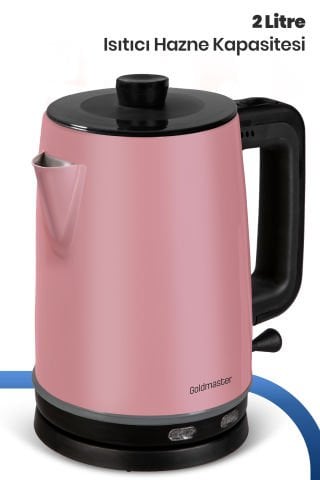 Dem Sedef Pembe 2200 Watt XL Paslanmaz Demlikli Cam Çelik Çay Makinesi Ve Su Isıtıcısı