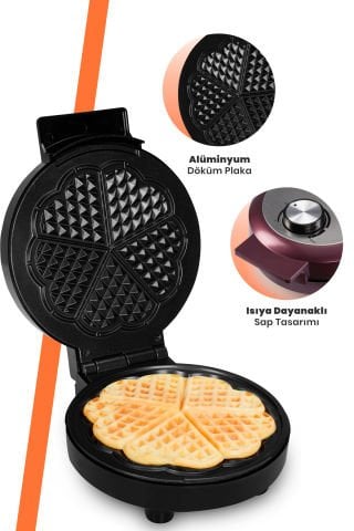 Sweet 1000w Taşmayı Önleyen Derin Plakalı Aşırı Isınmaya Dayanıklı Waffle Makinesi Mor