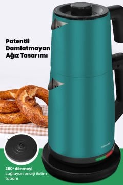 Teachef Yeşil Paslanmaz Çelik Damlatmayan Tasarım Çelik Çay Makinesi Ve Su Isıtıcısı