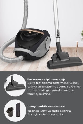 SpeedForce Çift Hepa Filtreli 2.5 L Geniş Hazneli Toz Torbasız 5 Yıl Garantili Elektrikli Süpürge