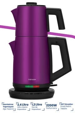 Teachef Violet 2200 Watt Paslanmaz Çelik Damlatmayan Tasarım Çelik Çay Makinesi Ve Su Isıtıcısı