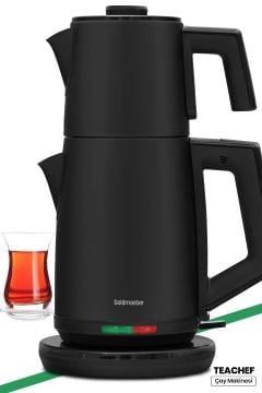 Teachef Siyah 2200 Watt Paslanmaz Çelik Damlatmayan Tasarım Çelik Çay Makinesi Ve Su Isıtıcısı