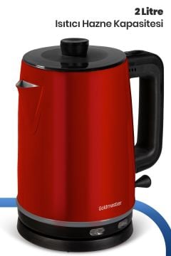Dem Kırmızı 2200 Watt XL Paslanmaz Demlikli Cam Çelik Çay Makinesi Ve Su Isıtıcısı gm1