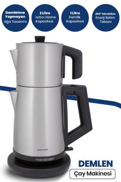 Demlen Inox 2200 Watt Damlatmaz Tasarımı ile Paslanmaz Çelik Çay Makinesi ve Su Isıtıcı