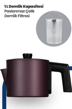 Incedem Damlatmaz Ağız Çelik Çay Makinesi Ve Su Isıtıcısı Mat Mor In6306ma
