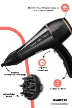 Magic Pro 2400 Watt Ac Motor Profesyonel 6x78 Mm Kuaför Saç Kurutma Ve Fön Makinesi