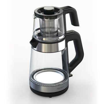 Yenidem Inox Geniş Hazneli Demlikli Alman Schott Cam Çay Makinesi Ve Led Işıklı Su Isıtıcısı