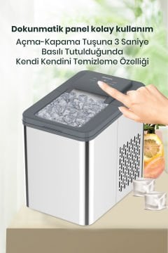 Freeze Dokunmatik Led Ekranlı 1.8 Litre Geniş Hazneli 24 Saatte 12 Kg Buz Yapma Makinesi GM7953