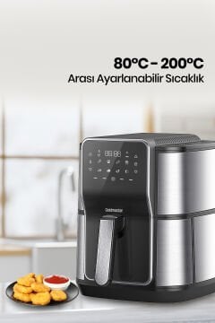 Gloria 7 Litre İnox Geniş Hazneli XXL Dokunmatik 8 Ön Ayarlı Airfryer Sıcak Hava Fritözü GM8405