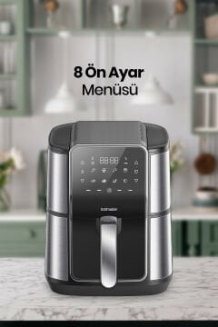 Gloria 7 Litre İnox Geniş Hazneli XXL Dokunmatik 8 Ön Ayarlı Airfryer Sıcak Hava Fritözü GM8405