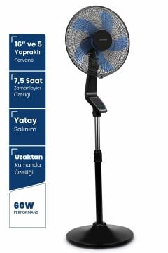 Serin Led Ekranlı 16 Inch Salınımlı Zaman Ve Hız Ayarlı Uzaktan Kumandalı Ayaklı Vantilatör