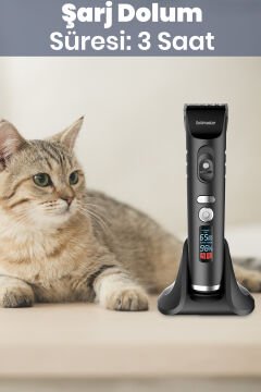 Animalpro Şarj Standlı Led Ekranlı Kedi Köpek Tıraş Makinesi Pet Evcil Hayvan Tüy Kesme Aparatlı