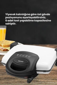 Gurmex Süt Beyaz 1750 Watt Granit Çıkarılabilir Plakalı 5 Kademe Isı Ayarlı Tost ve Izgara Makinesi