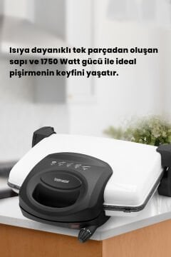 Gurmex Süt Beyaz 1750 Watt Granit Çıkarılabilir Plakalı 5 Kademe Isı Ayarlı Tost ve Izgara Makinesi
