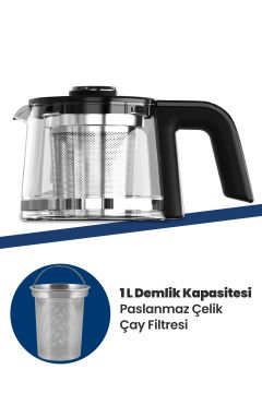 İnox Alman Schott Cam Çay Makinesi ve Led Işıklı Su Isıtıcısı İnox Çelik Türk Kahve Makinesi