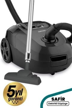 Safir Siyah Hepa Filtreli Hız Ayarlı 4 Litre Geniş Yıkanabilir Toz Torbalı Elektrikli Süpürge