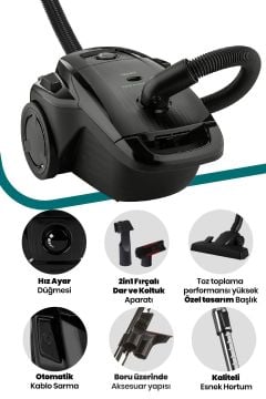 Zümrüt 4 Litre Geniş Kapasiteli Hız Ayarlı Toz Torbalı 5 Yıl Garantili Elektrikli Süpürge