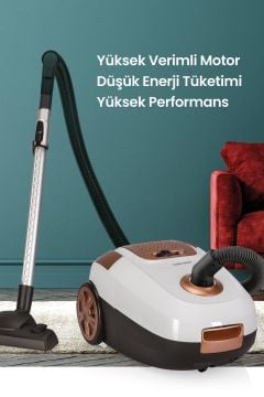 Beyaz Inci 4 Litre Kapasiteli Yıkanabilir Toz Torbalı Hız Ayarlı Elektrikli Süpürge Beyaz Gold