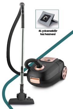 Siyah Inci 4 Litre Kapasiteli Yıkanabilir Toz Torbalı Hız Ayarlı Elektrikli Süpürge Siyah Gold