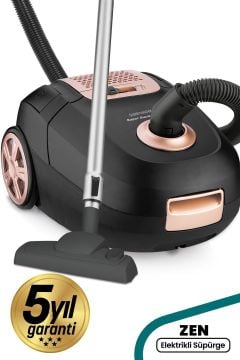 Zen 4 Litre Kapasiteli Yıkanabilir Toz Torbalı Hız Ayarlı Elektrikli Süpürge Siyah Gold