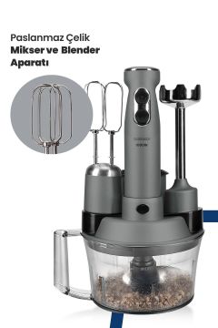 Elenamax Antrasit 1000 Watt Hız Ayarlı %100 Bakır Motor 5 In 1 Mutfak Robotu Multi Blender Seti
