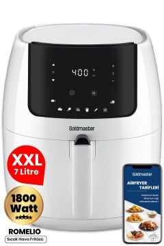 Romelio 1800 Watt 7 Litre Beyaz Geniş Hazneli XXL Dokunmatik Airfryer Sıcak Hava Fritözü