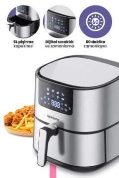 Novo 2000 Watt Yüksek Güç 6,4 Litre Inox Geniş Xxl Dokunmatik Airfryer Yağsız Sıcak Hava Fritözü