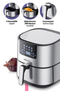 Novo 2000 Watt Yüksek Güç 6,4 Litre Inox Geniş Xxl Dokunmatik Airfryer Yağsız Sıcak Hava Fritözü