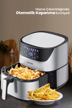 2000 Watt Yüksek Güç 6,4 Litre Inox Geniş Xxl Dokunmatik Airfryer Yağsız Sıcak Hava Fritözü