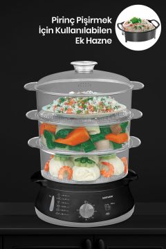 Steamcook 60 Dakika Zaman Ayarlı 10 Litre Bpa Içermeyen Buharlı Pişirici
