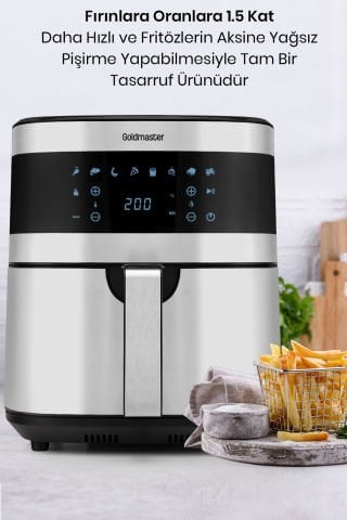 Superfry 7 Litre Inox Geniş Hazneli Xxl Dokunmatik 8 Ön Ayarlı Airfryer Sıcak Hava Fritözü