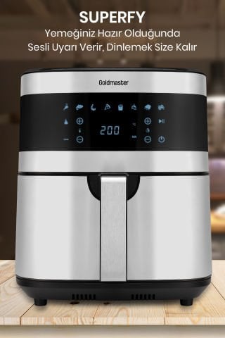 Superfry 7 Litre Inox Geniş Hazneli Xxl Dokunmatik 8 Ön Ayarlı Airfryer Sıcak Hava Fritözü