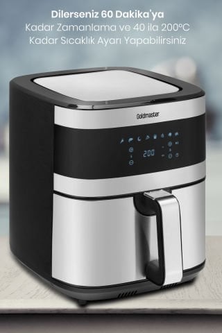 Superfry 7 Litre Inox Geniş Hazneli Xxl Dokunmatik 8 Ön Ayarlı Airfryer Sıcak Hava Fritözü
