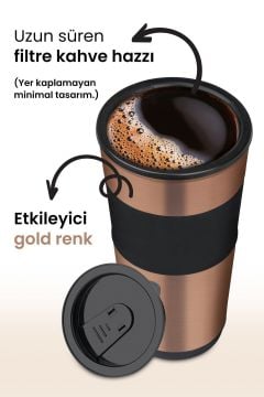 Mycoffee Relax Mc-102 Gold Seyahat Termos Bardaklı Bpa Içermeyen Kişisel Filtre Kahve Makinesi