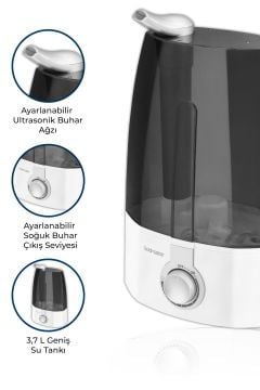 Nemo Ultrasonik Sessiz 3,7l Su Tankı 12 Saat Kesintisiz Buhar Veren Hava Nemlendirme Cihazı