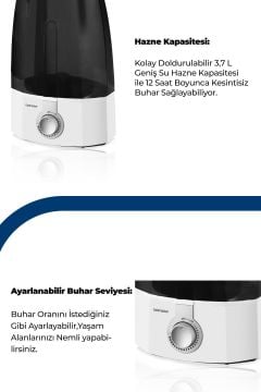 Oksijen Ultrasonik Sessiz 3,7l Su Tankı 12 Saat Kesintisiz Buhar Veren Hava Nemlendirme Cihazı