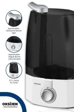 Oksijen Ultrasonik Sessiz 3,7l Su Tankı 12 Saat Kesintisiz Buhar Veren Hava Nemlendirme Cihazı