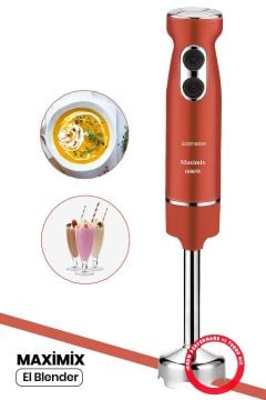 Maximix Vişne Kırmızı 1000 Watt 4 Bıçaklı Paslanmaz Çelik Turbo Hız Ayarlı El Blender