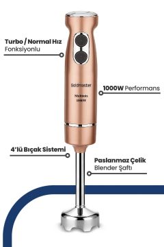 Multimix Gold 1000 Watt 4 Bıçaklı Paslanmaz Çelik Turbo Hız Ayarlı El Blender