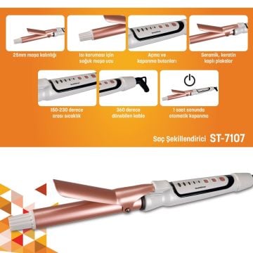 St7107 Turmalin Seramik Plakalı Saç Şekillendirici Maşa
