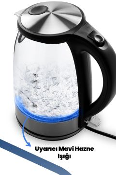 Berrak 2200 Watt İnox Paslanmaz Çelik 1.7 Litre Işıklı Cam Kettle Su Isıtıcı