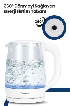 Blue 2200 Watt 1.7 Litre Işıklı Cam Kettle Su Isıtıcı Beyaz