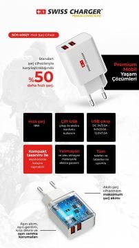 Çift Usb Girişli 18w Hızlı Şarj Cihazı Şarj Adaptörü Sch-40027