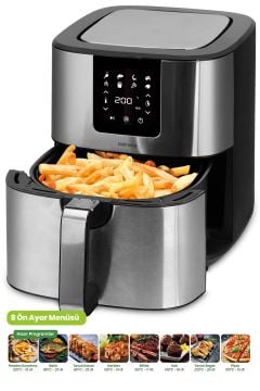 Brenda 7 Litre Inox Geniş Hazneli Xxl Dokunmatik 8 Ön Ayarlı Airfryer Sıcak Hava Fritözü