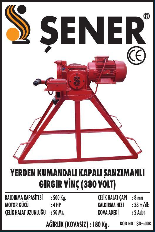 500 KG. YERDEN KUMANDALI ŞANZIMANLI GIRGIR VİNÇ 380V