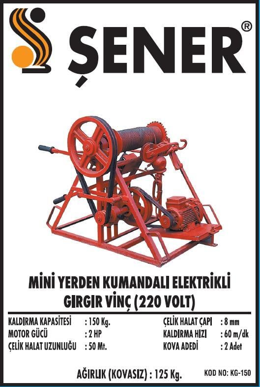 150 KG. YERDEN KUMANDALI KAYIŞLI GIRGIR VİNÇ 220V