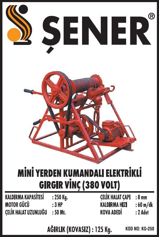 250 KG. Yerden Kumandalı Kayışlı Gırgır Vinç 380V
